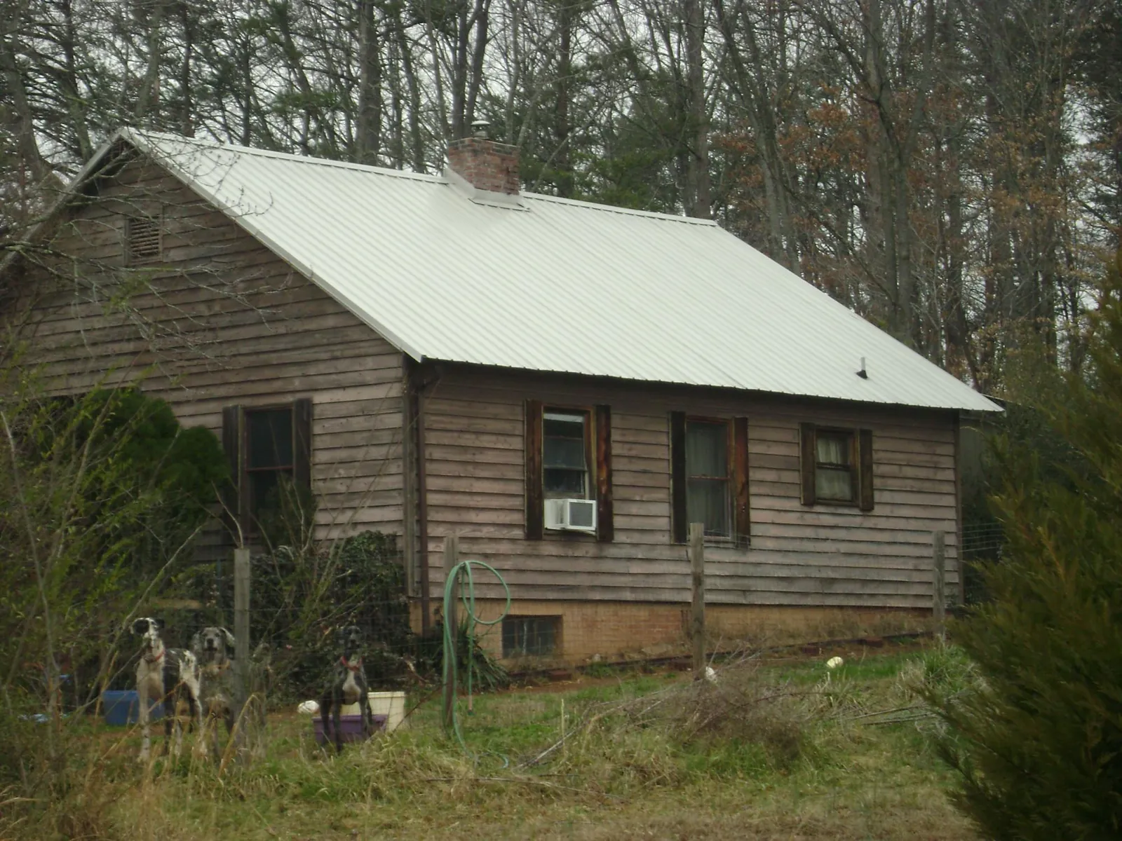 White metal roof on an old wood sided farmhouse, from a Metal Roof Installation job in Pewee Valley